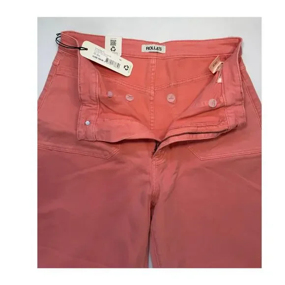 Rollas Sailor Drill High Rise Wide Leg Jeans Peach Pink Size 32 NWT - Picture 8 of 13